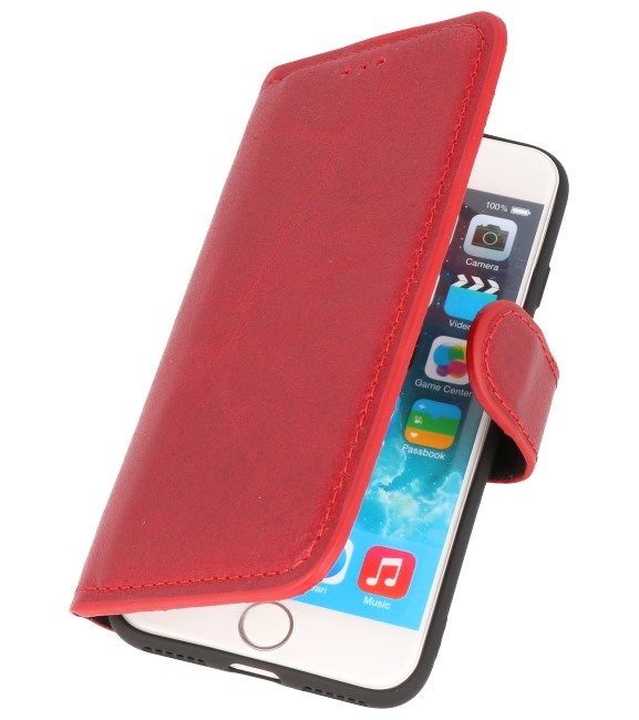 MF Handmade Leer Bookstyle Hoesje voor iPhone SE 2020 / 8 / 7 Rood